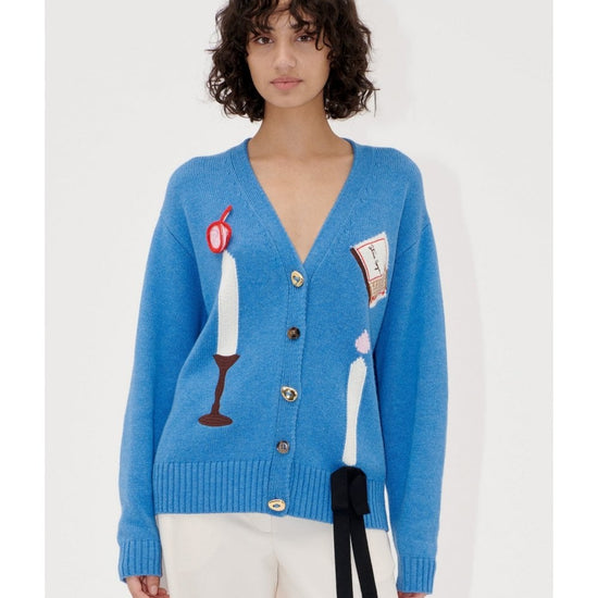 Young Ideas/Henmores - Candle Setting Intarsia Cardigan - Blue - XS