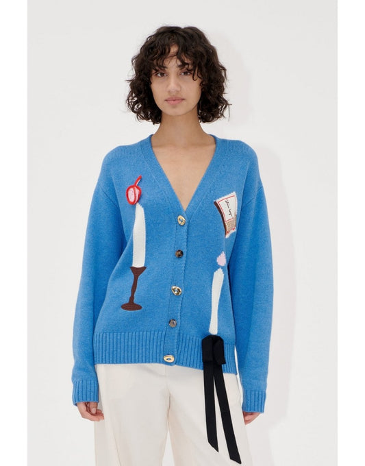 Young Ideas/Henmores - Candle Setting Intarsia Cardigan - Blue - XS