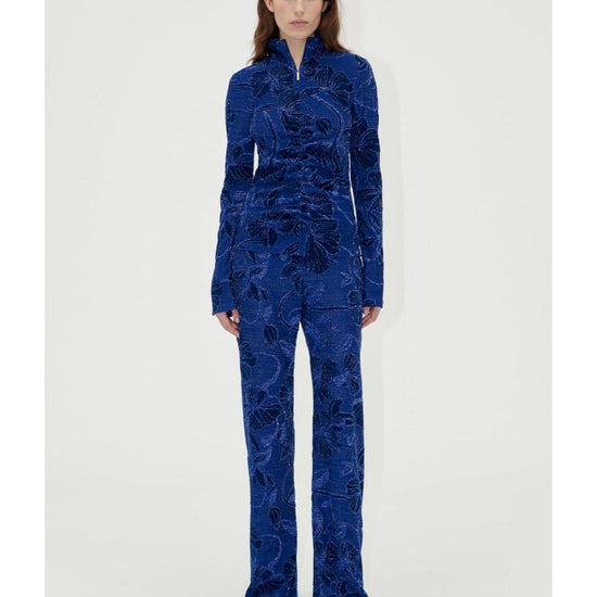 Young Ideas/Henmores - Fine Line Poppies Elasticated Straight Leg Pants - Blue - S