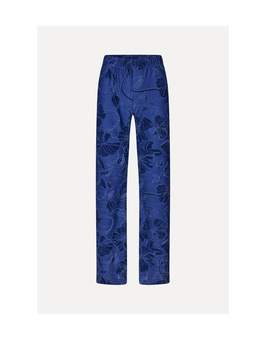 Young Ideas/Henmores - Fine Line Poppies Elasticated Straight Leg Pants - Blue - S