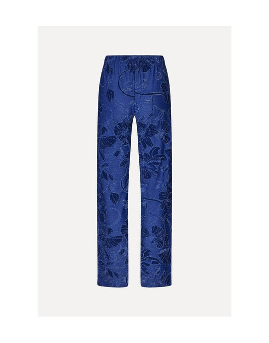 Young Ideas/Henmores - Fine Line Poppies Elasticated Straight Leg Pants - Blue - S