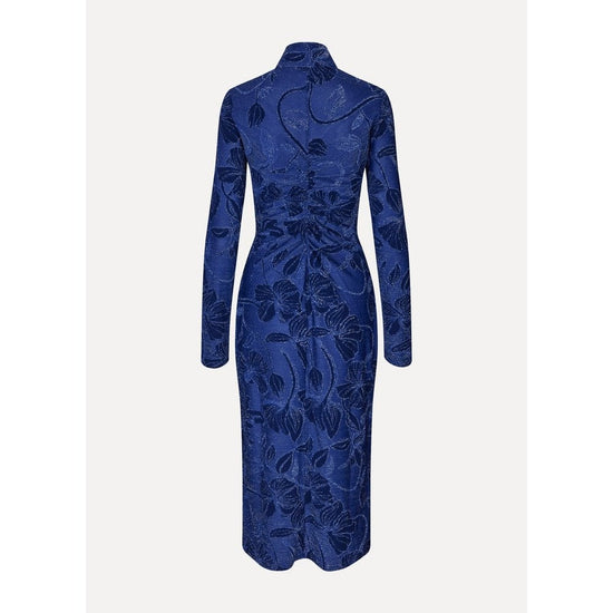 Young Ideas/Henmores - Fine Line Poppies Gathered Midi Dress - Blue - S