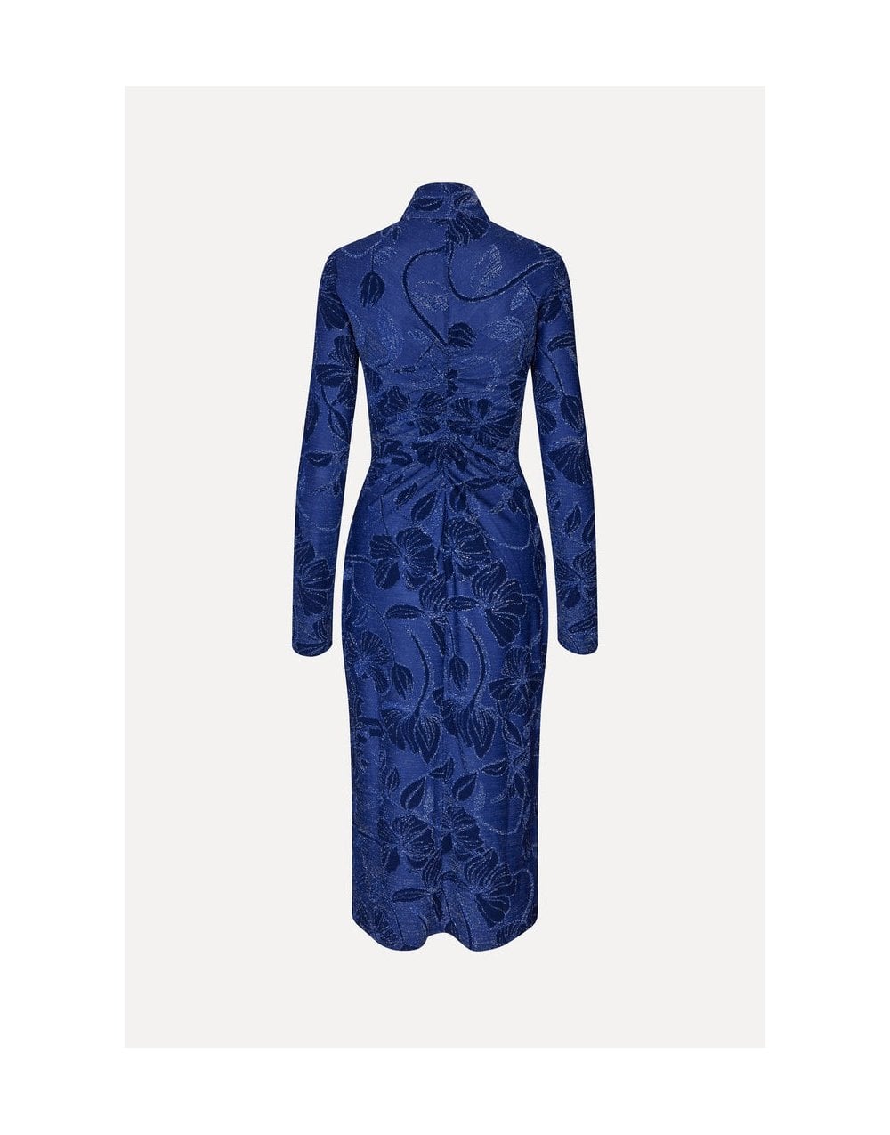 Young Ideas/Henmores - Fine Line Poppies Gathered Midi Dress - Blue - S