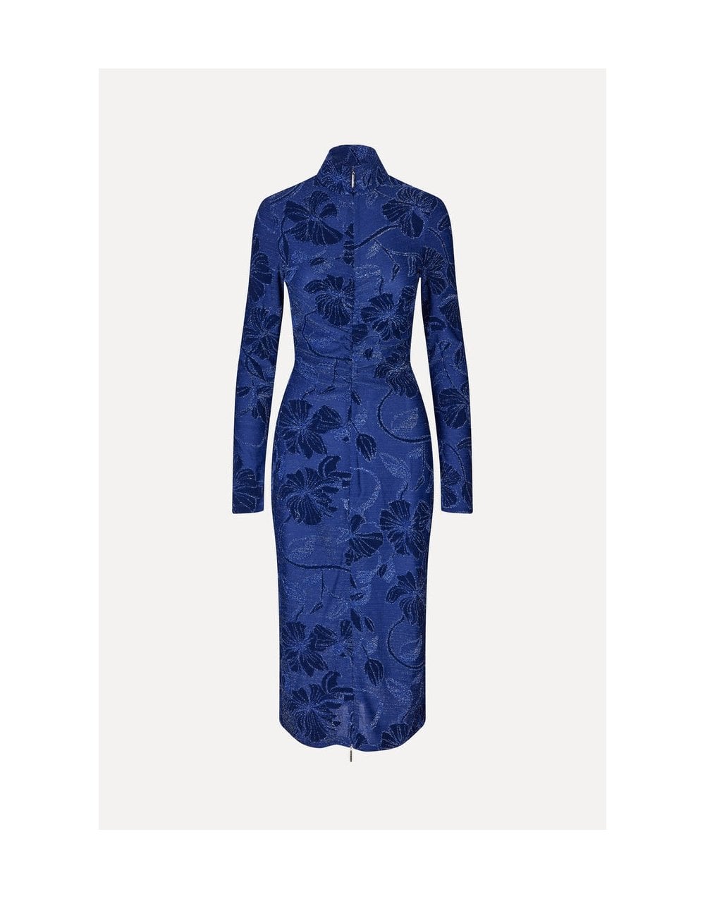 Young Ideas/Henmores - Fine Line Poppies Gathered Midi Dress - Blue - S