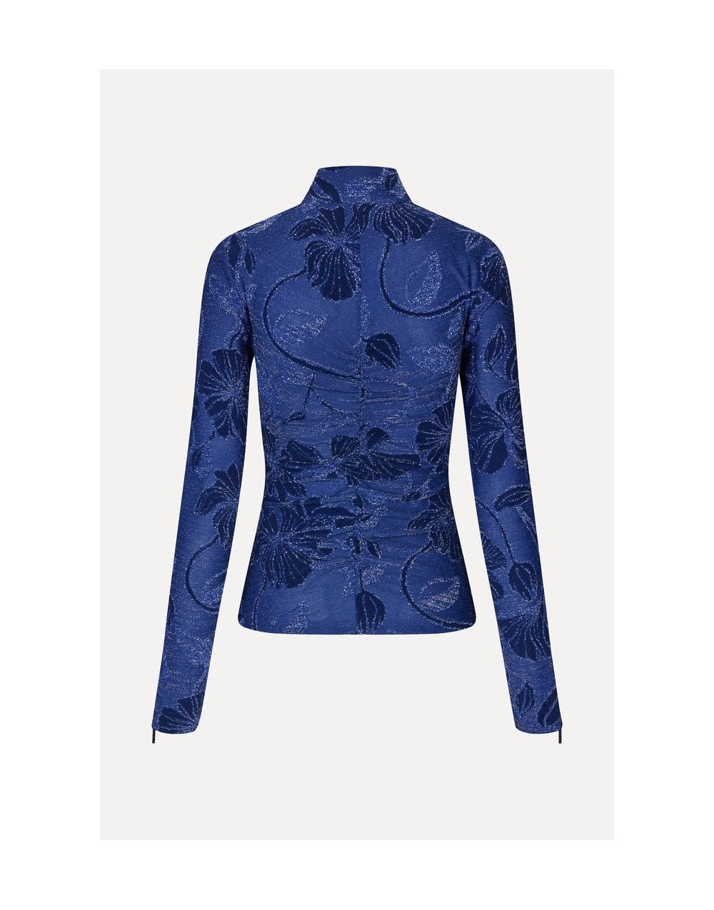 Young Ideas/Henmores - Fine Line Poppies Gathered Zipped High Neck Top - Blue - S