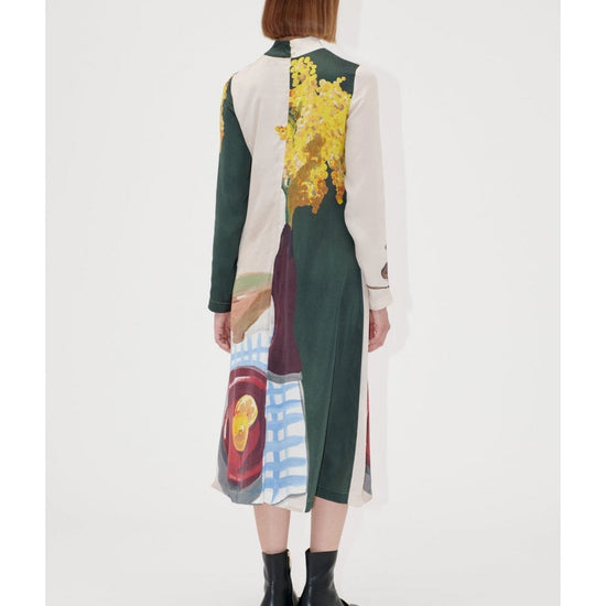 Young Ideas/Henmores - Lemons On A Plate High Neck Midi Dress - Brown Multi - S