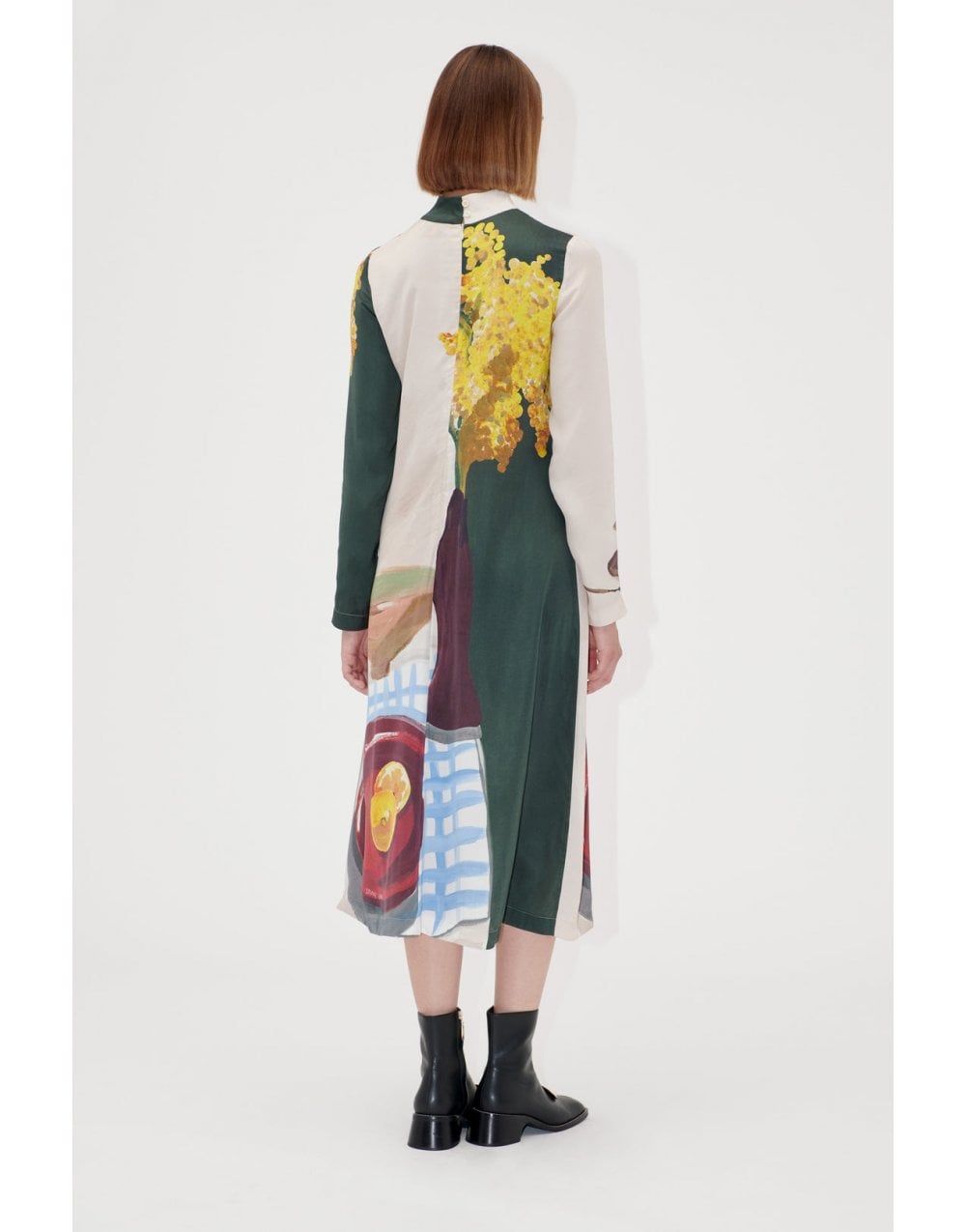 Young Ideas/Henmores - Lemons On A Plate High Neck Midi Dress - Brown Multi - S