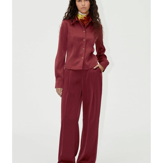 Young Ideas/Henmores - Shane Satin Button Up Shirt - Raspberry - XS