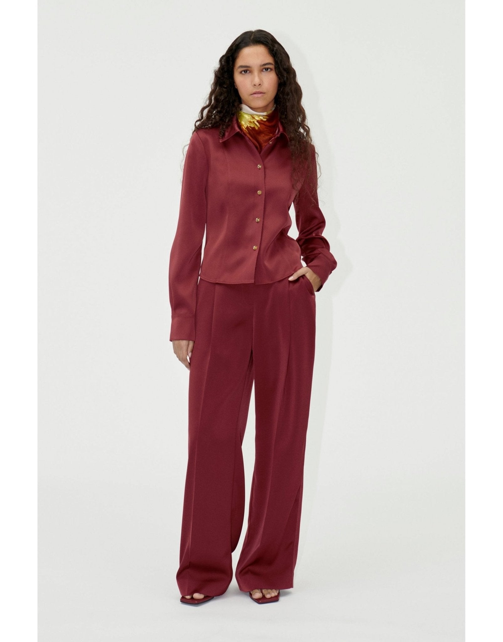 Young Ideas/Henmores - Shane Satin Button Up Shirt - Raspberry - XS