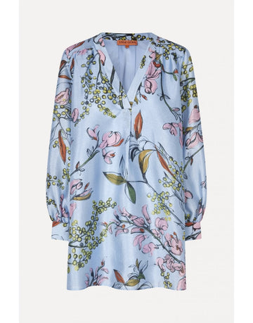 Young Ideas/Henmores - Spring Mimosa Flying Florals Mini Dress - Blue Floral - XS