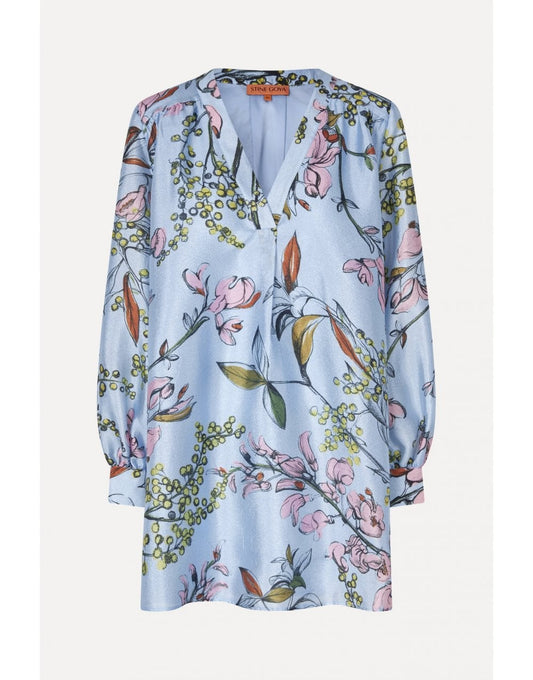 Young Ideas/Henmores - Spring Mimosa Flying Florals Mini Dress - Blue Floral - XS