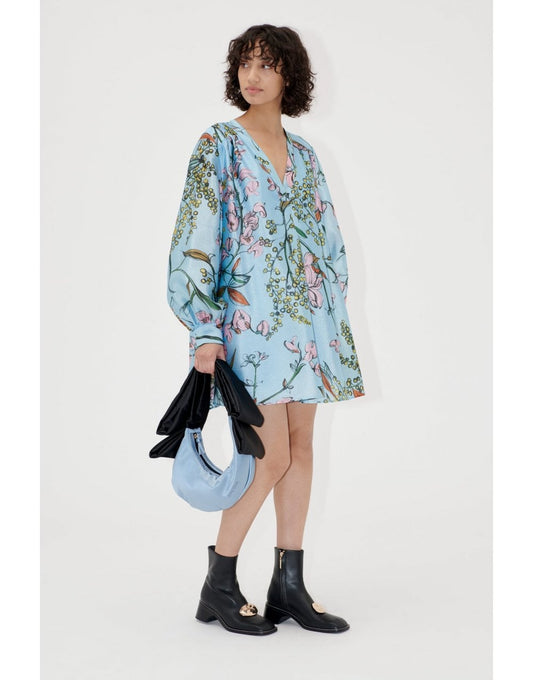 Young Ideas/Henmores - Spring Mimosa Flying Florals Mini Dress - Blue Floral - XS