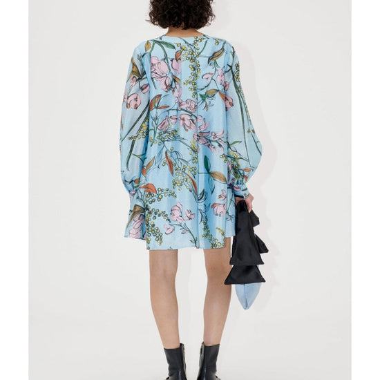 Young Ideas/Henmores - Spring Mimosa Flying Florals Mini Dress - Blue Floral - XS