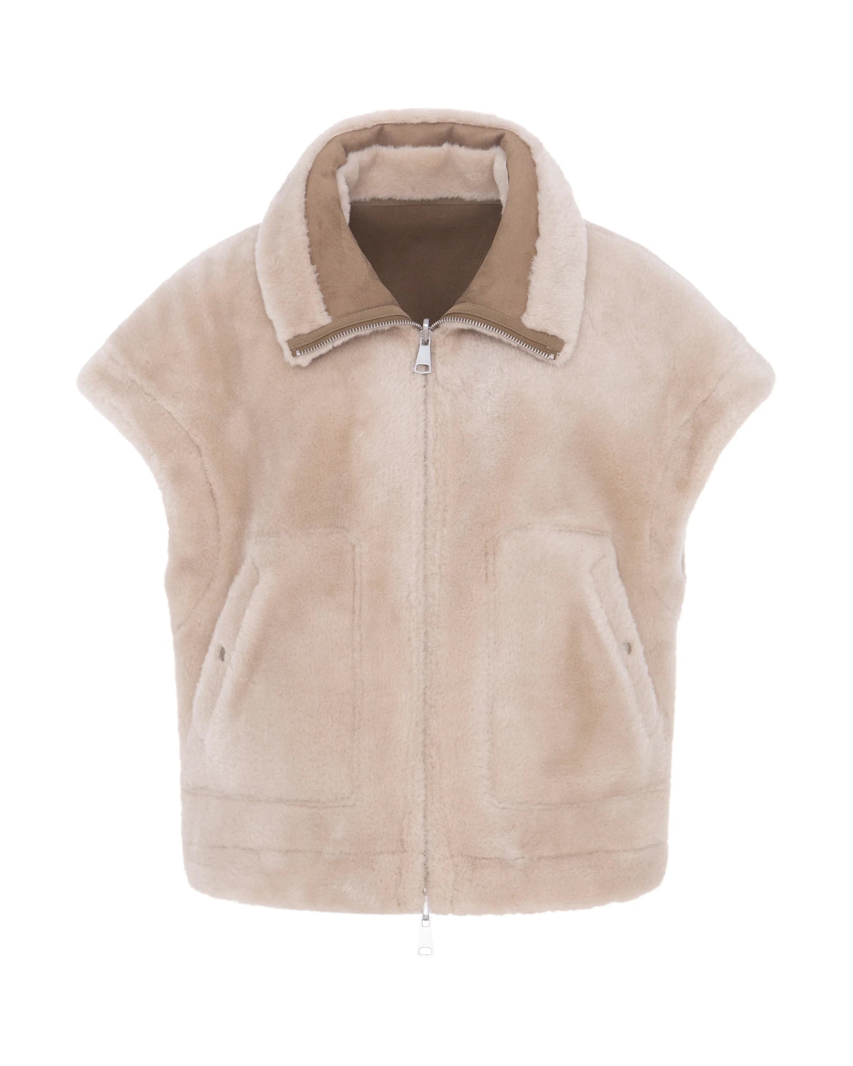 Young Ideas & Henmores -Drop Shoulder Reversible Gilet -Chalk/Sand -XS