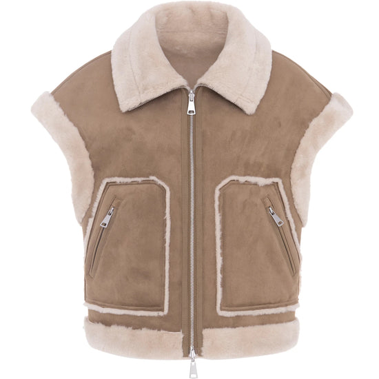 Young Ideas & Henmores -Drop Shoulder Reversible Gilet -Chalk/Sand -XS