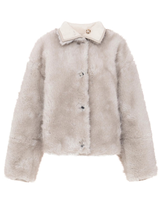 Young Ideas & Henmores -Furry Short Jacket -Grey/White -XS