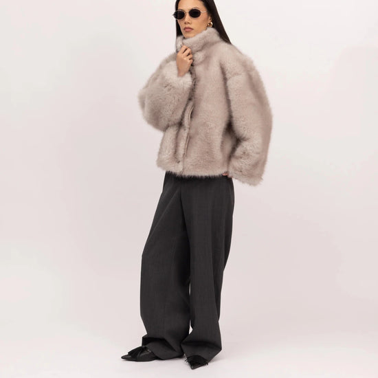 Young Ideas & Henmores -Furry Short Jacket -Grey/White -XS