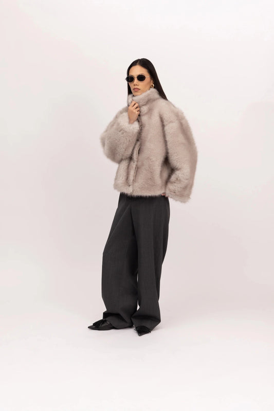 Young Ideas & Henmores -Furry Short Jacket -Grey/White -XS