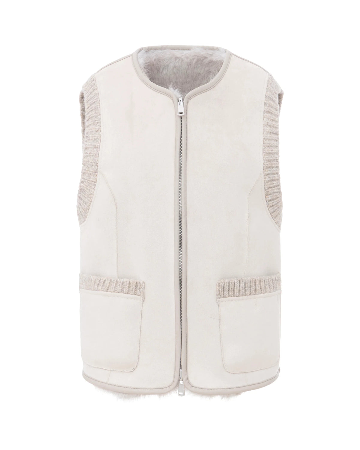 Young Ideas & Henmores -Knitted Trim Gilet -Grey/White -XS