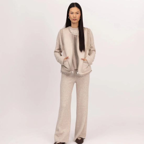 Young Ideas & Henmores -Knitted Trim Gilet -Grey/White -XS