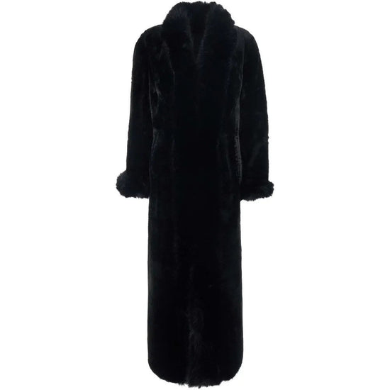 Young Ideas & Henmores -Long Shearling Coat with Fur Collar -Black -S