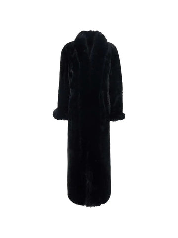 Young Ideas & Henmores -Long Shearling Coat with Fur Collar -Black -S