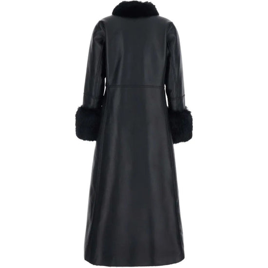 Young Ideas & Henmores -Long Shearling Coat with Fur Collar -Black -S
