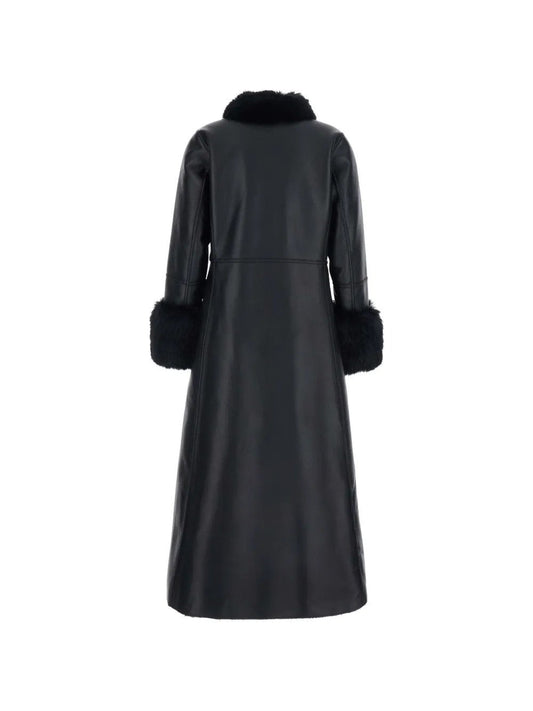 Young Ideas & Henmores -Long Shearling Coat with Fur Collar -Black -S
