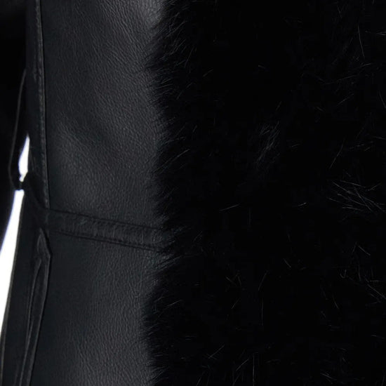 Young Ideas & Henmores -Long Shearling Coat with Fur Collar -Black -S