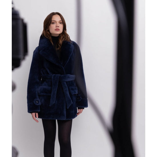 Young Ideas/Henmores - Reversible Belted 3/4 Length Coat - Navy - XS
