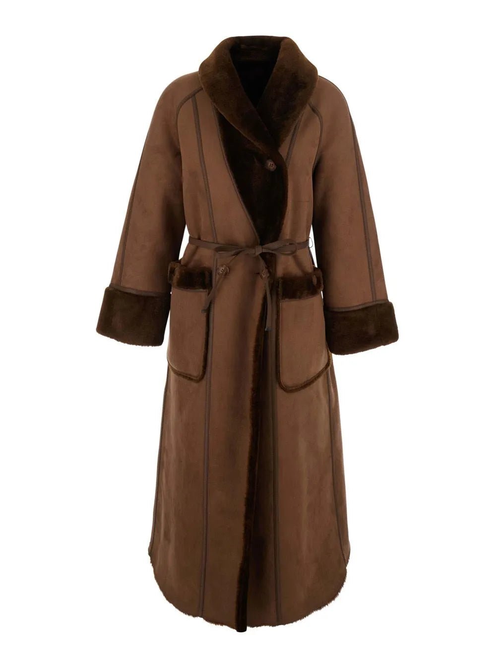 Young Ideas & Henmores -Reversible Long Shearling Coat -Coffee/Espresso -S