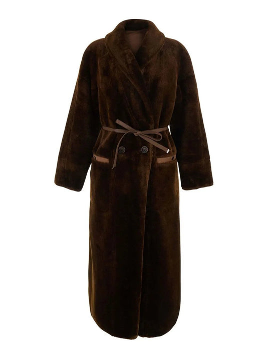Young Ideas & Henmores -Reversible Long Shearling Coat -Coffee/Espresso -S