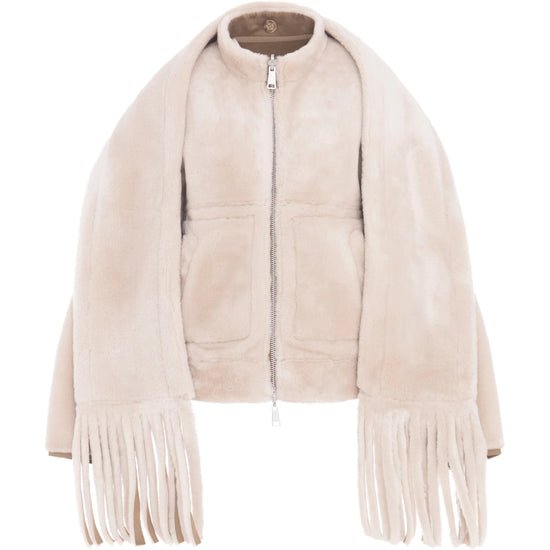 Young Ideas & Henmores -Reversible Short Bomber Jacket with Scarf -Chalk/Sand -XS