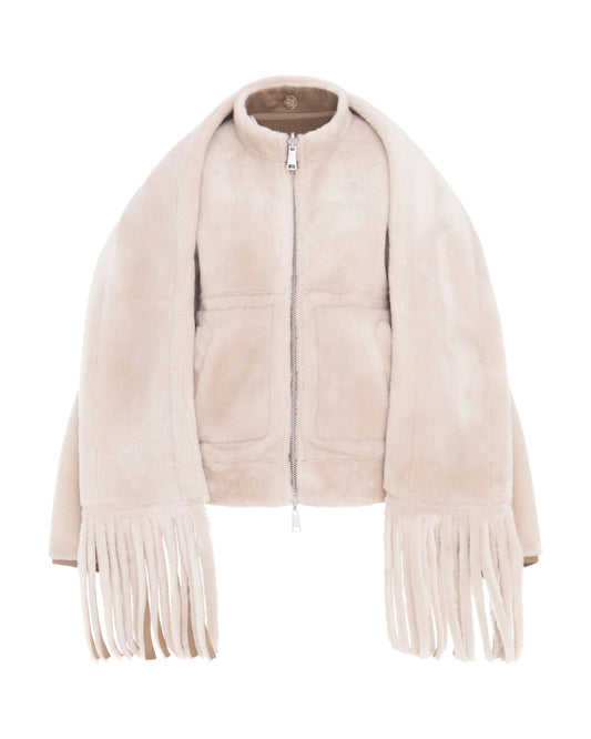 Young Ideas & Henmores -Reversible Short Bomber Jacket with Scarf -Chalk/Sand -XS