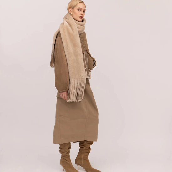 Young Ideas & Henmores -Reversible Short Bomber Jacket with Scarf -Chalk/Sand -XS