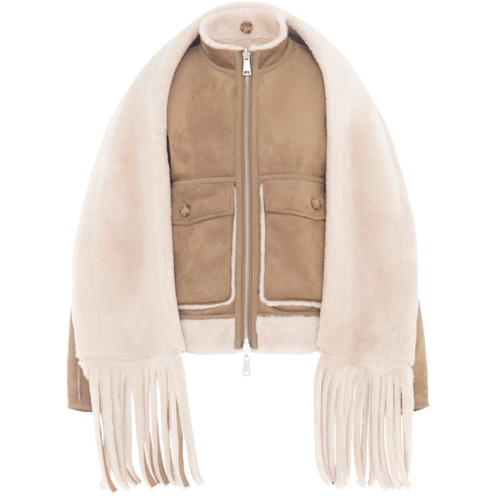 Young Ideas & Henmores -Reversible Short Bomber Jacket with Scarf -Chalk/Sand -XS