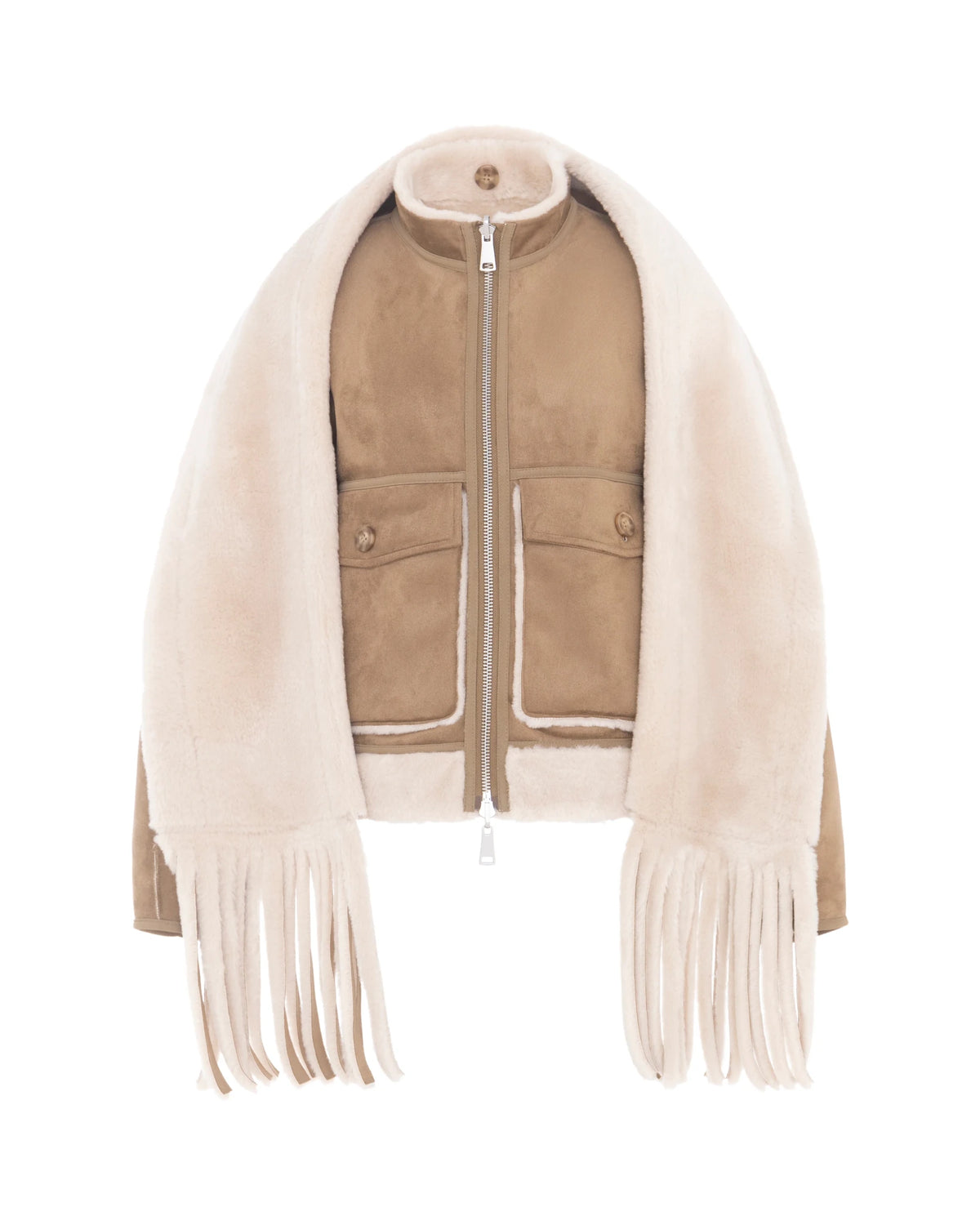 Young Ideas & Henmores -Reversible Short Bomber Jacket with Scarf -Chalk/Sand -XS