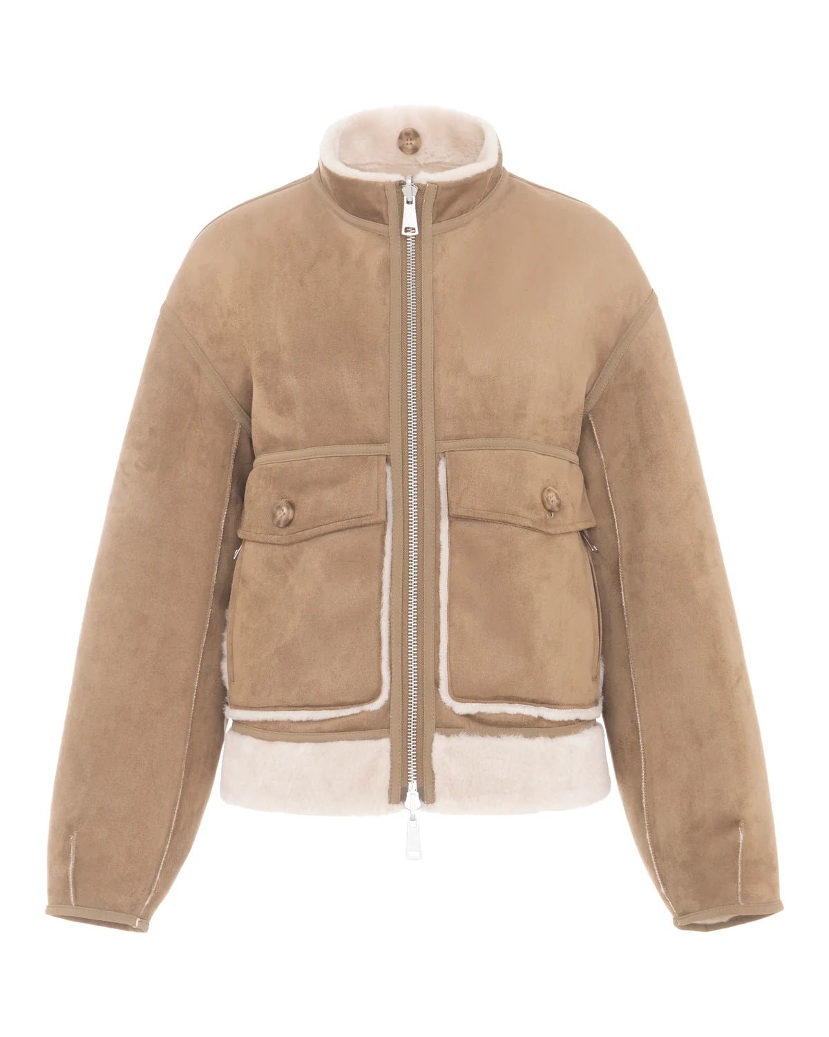Young Ideas & Henmores -Reversible Short Bomber Jacket with Scarf -Chalk/Sand -XS
