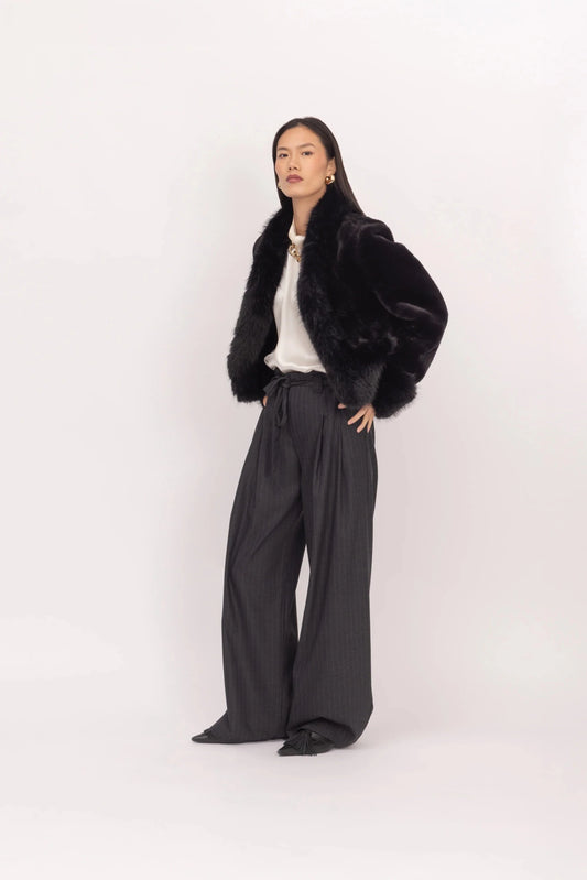 Young Ideas & Henmores -Shearling Jacket with Fur Collar -Black -XS