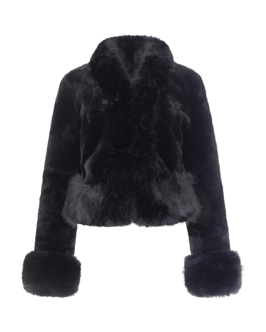 Young Ideas & Henmores -Shearling Jacket with Fur Collar -Black -XS