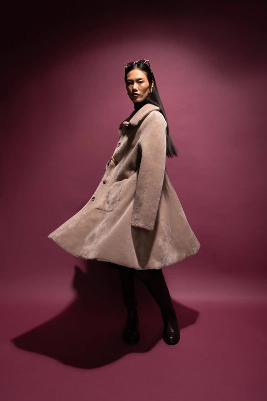 Young Ideas & Henmores -Swing Coat -Taupe/Cream -XS