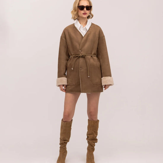 Young Ideas & Henmores -V Neck 3/4 Coat -Chalk/Sand -XS