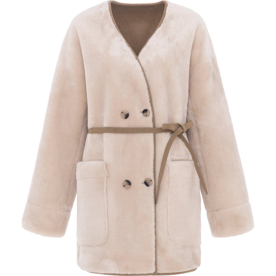 Young Ideas & Henmores -V Neck 3/4 Coat -Chalk/Sand -XS