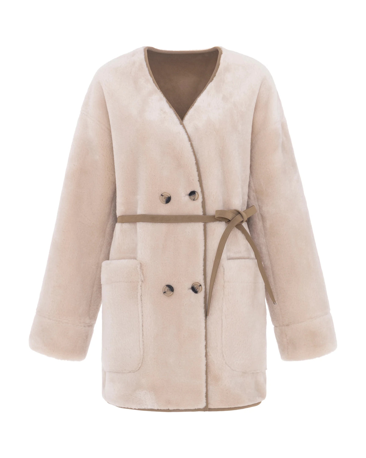 Young Ideas & Henmores -V Neck 3/4 Coat -Chalk/Sand -XS