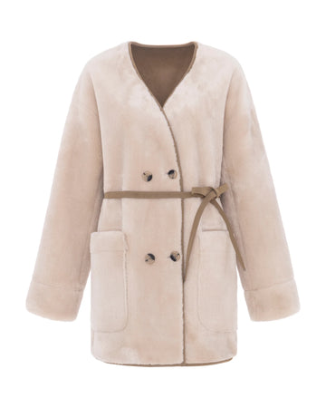Young Ideas & Henmores -V Neck 3/4 Coat -Chalk/Sand -XS