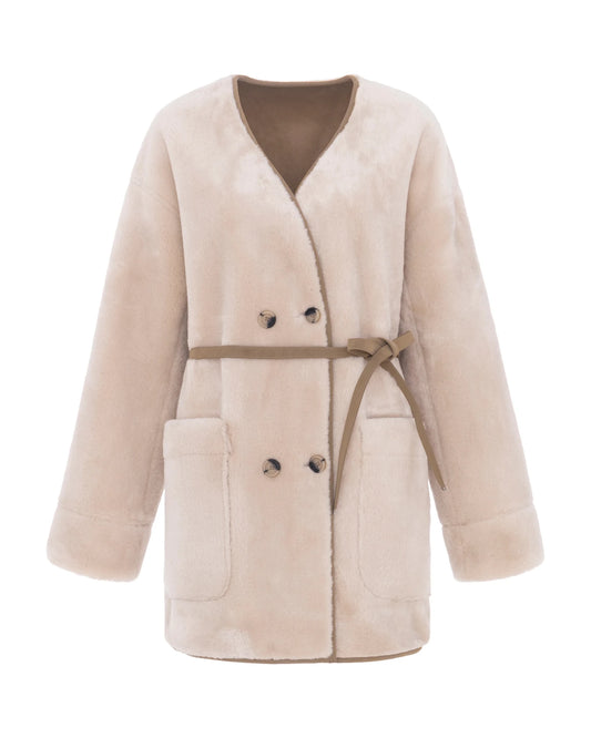 Young Ideas & Henmores -V Neck 3/4 Coat -Chalk/Sand -XS