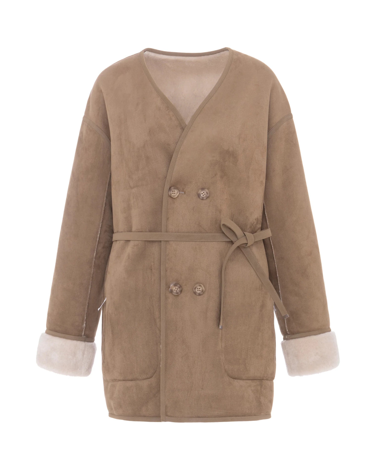 Young Ideas & Henmores -V Neck 3/4 Coat -Chalk/Sand -XS