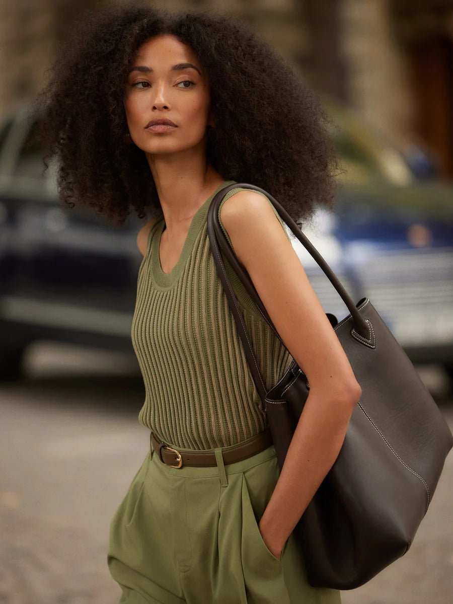 Young Ideas & Henmores - Aldcroft Stitch Knitted Tank Top - Olivine - M