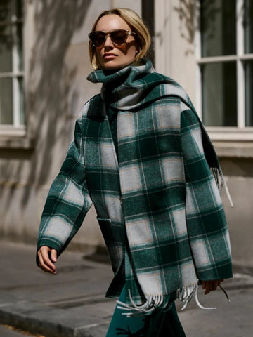 Young Ideas & Henmores -Alderton Check Scarf Coat -Ponderosa Pine Check -XXS