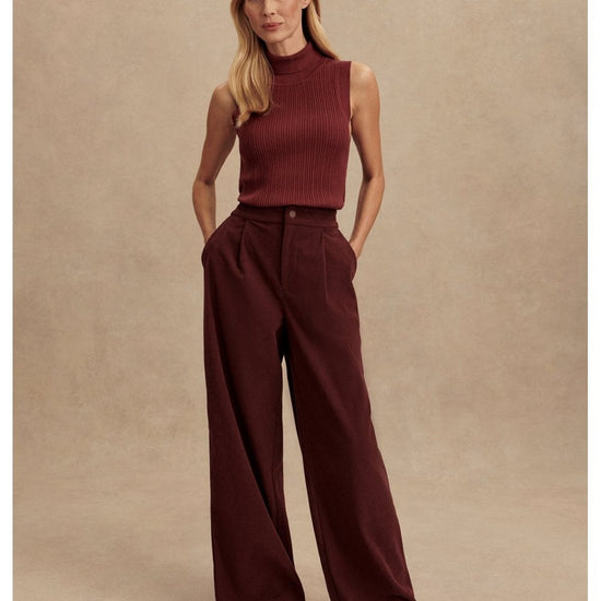 Young Ideas/Henmores - Anastasia Rib Knit Sleeveless Tank - New Maroon - XS
